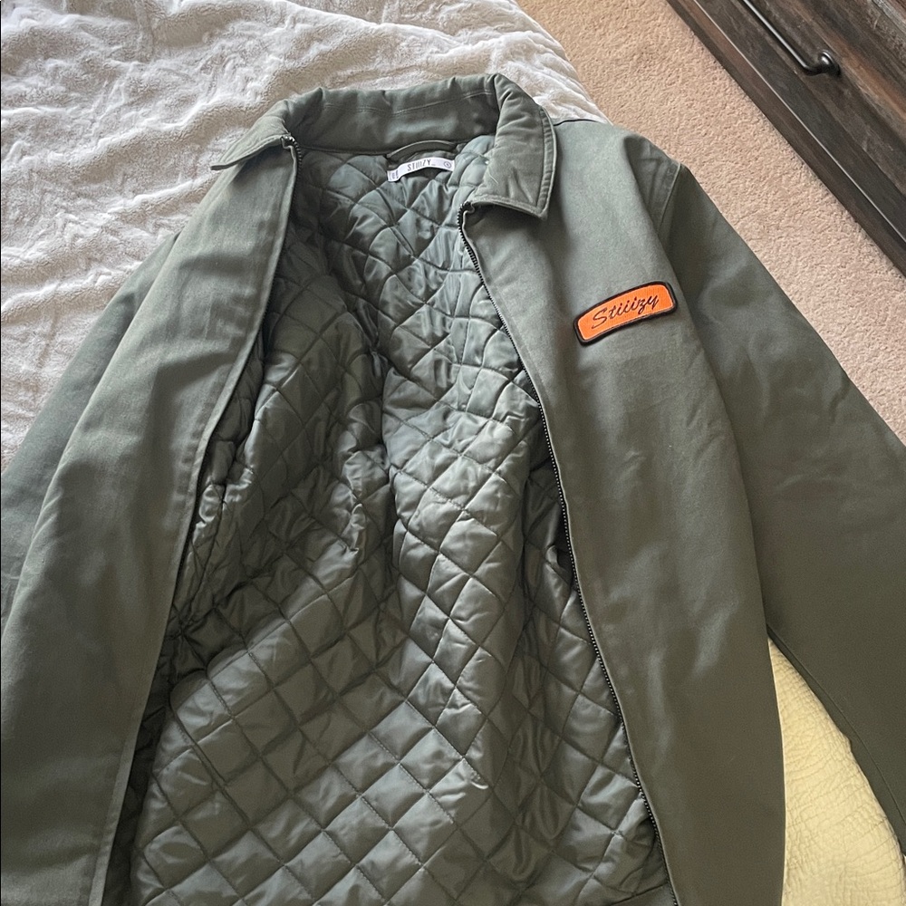 Stussy Quilted Olive Jacket with Orange Patch